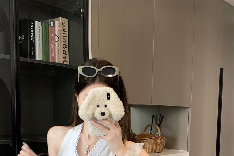 Slim V-Neck Button Top Tank Lace Fit Plain Trim