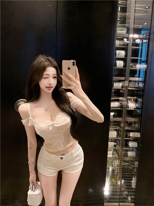 Camisole Lace Crop Top Panel Slim Bow Fit