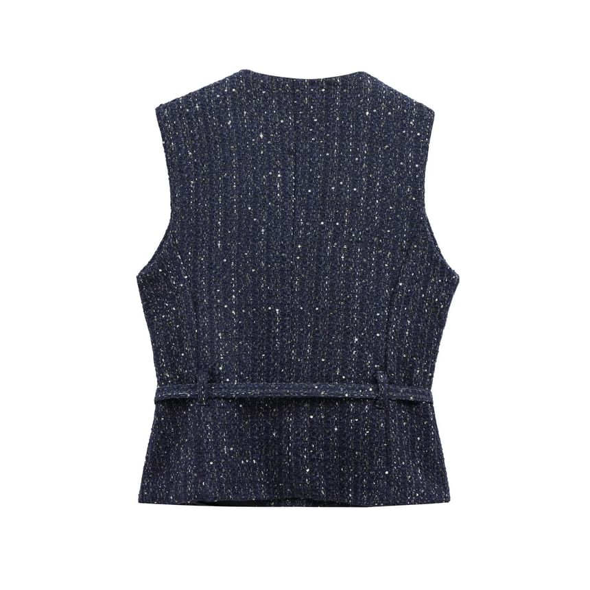 Round Neck Tweed Button Vest