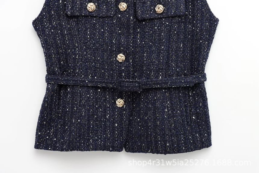 Round Neck Tweed Button Vest