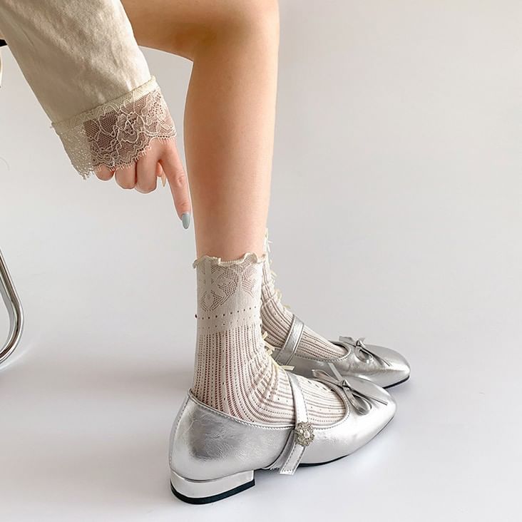 Jane Leather Mary Toe Low Faux Pumps Bow Square Heel