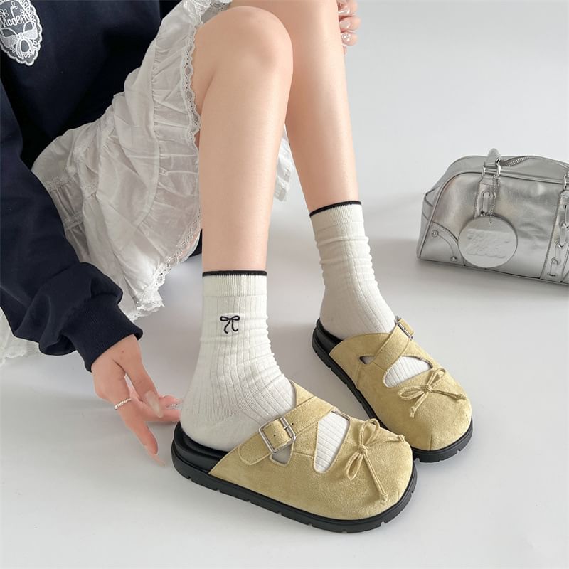 Jane Mules Cross Strap Buckled Bow Mary Platform