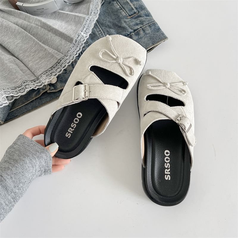 Jane Mules Cross Strap Buckled Bow Mary Platform