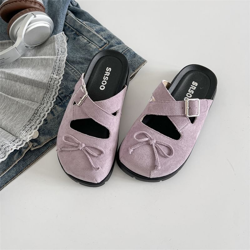 Jane Mules Cross Strap Buckled Bow Mary Platform