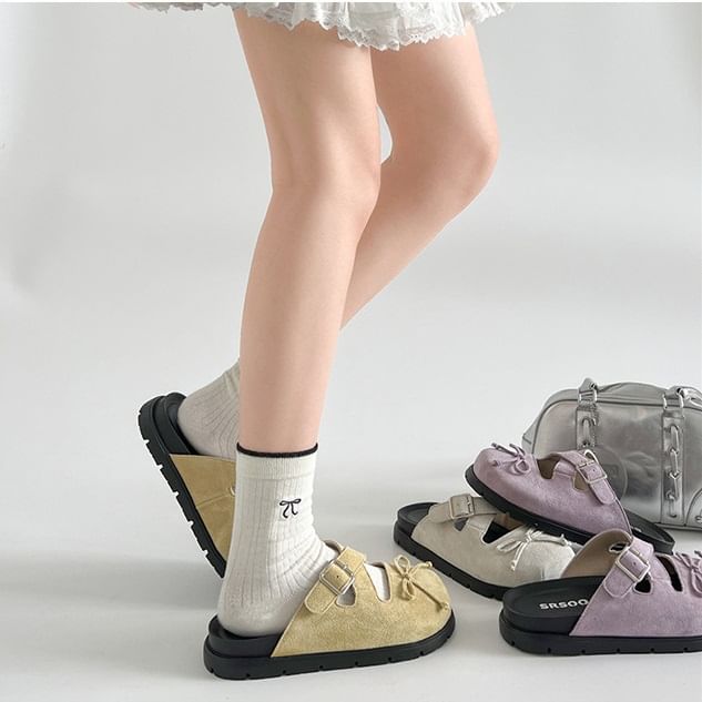 Jane Mules Cross Strap Buckled Bow Mary Platform