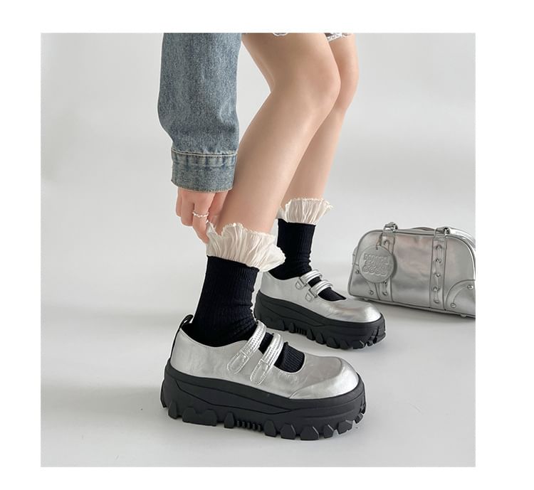 Strap Adhesive Faux Platform Jane Shoes Leather Mary