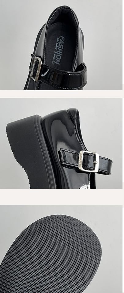 Jane Bow Leather Mary Trim Lace Platform Patent Shoes