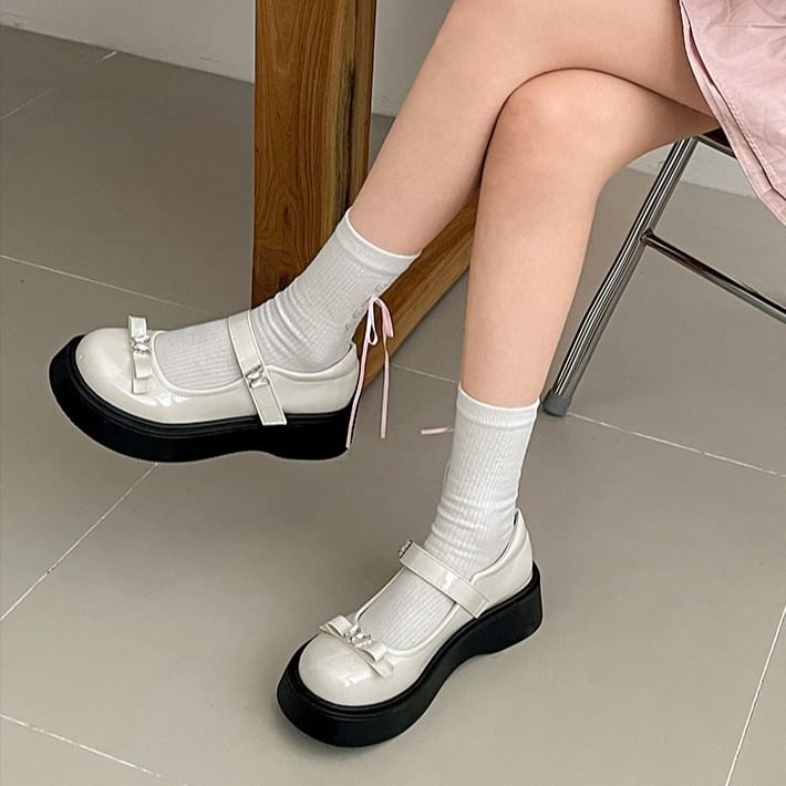 Butterfly Mary Patent Bow Leather Shoes Jane Platform
