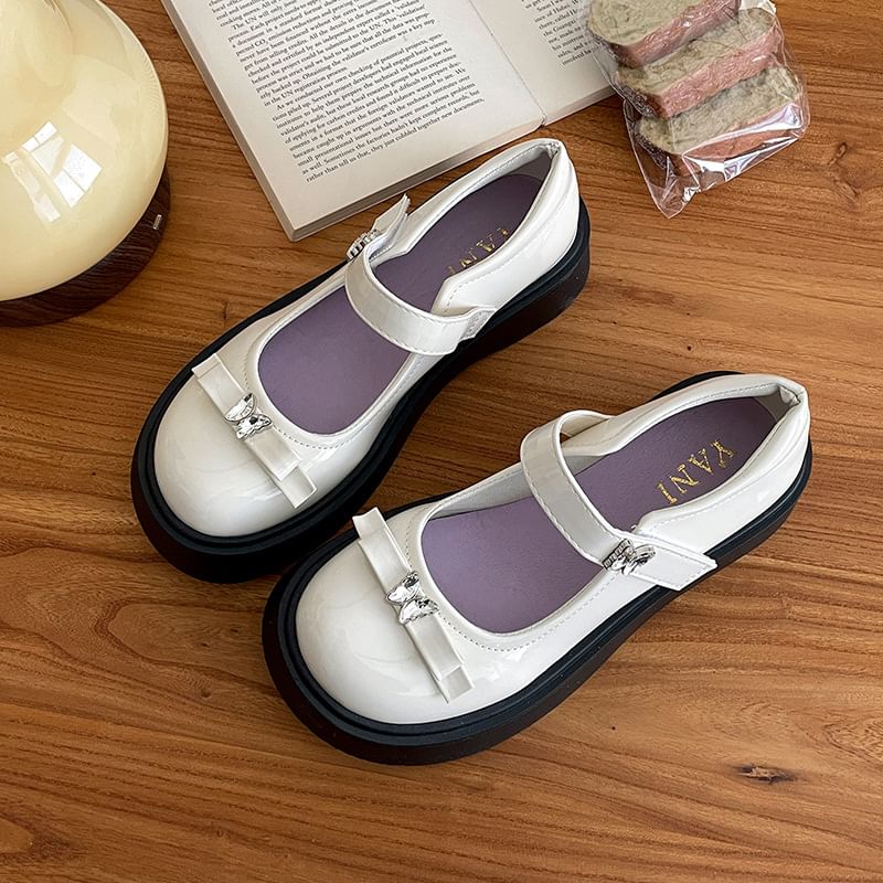 Butterfly Mary Patent Bow Leather Shoes Jane Platform