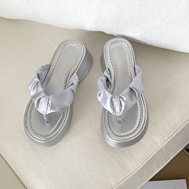 Ruched Sandals Platform Thong