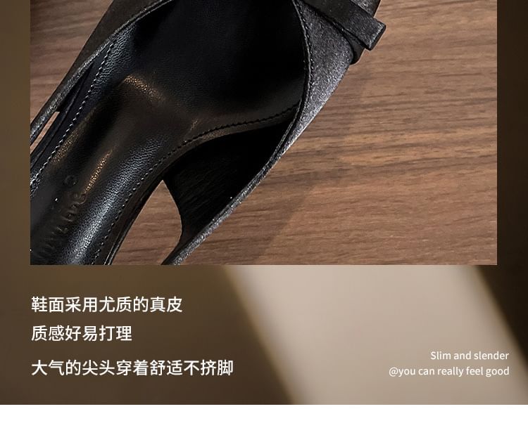Satin High Heel Bow Slingback Sandals Pointed Toe
