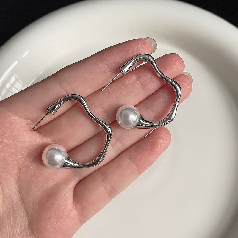 Earring Irregular Faux Alloy Pearl Hoop Open