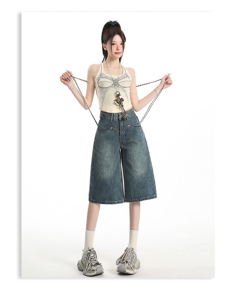 Mid Rise Denim Shorts