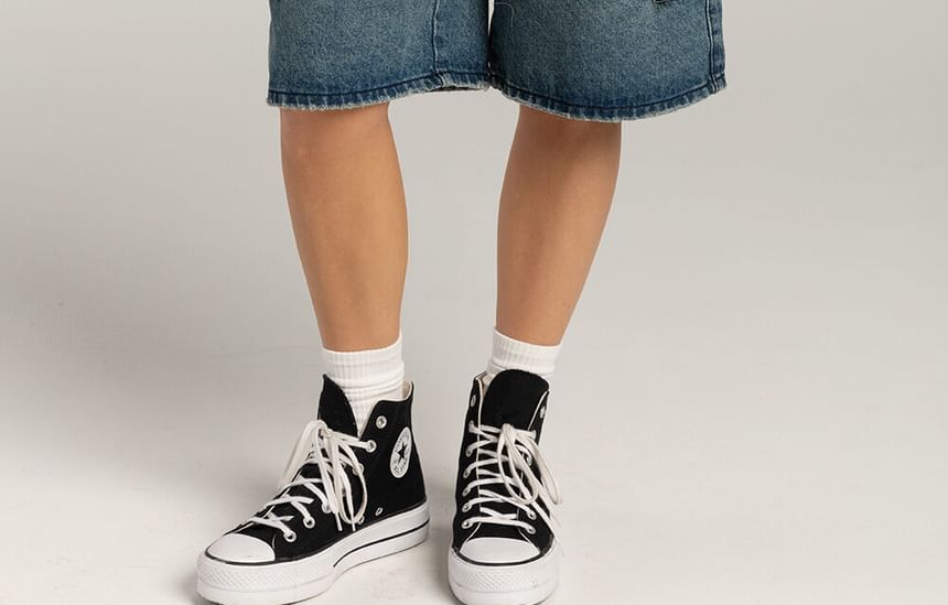 Low Shorts Waist Wide-Leg Pocket Denim Washed