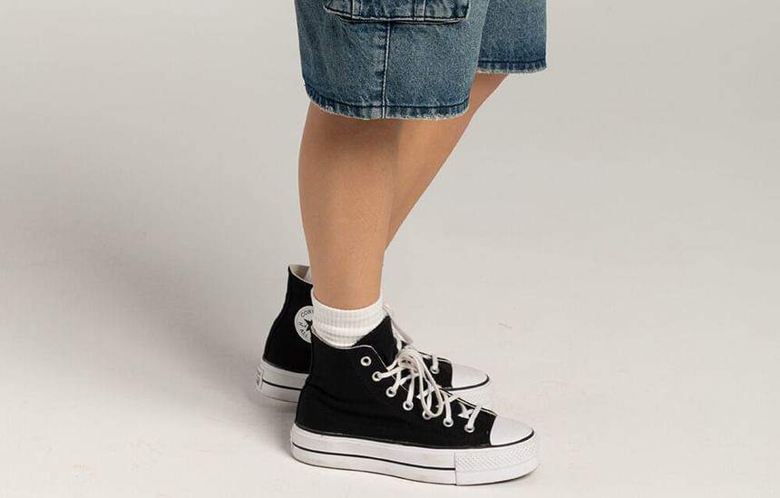 Low Shorts Waist Wide-Leg Pocket Denim Washed