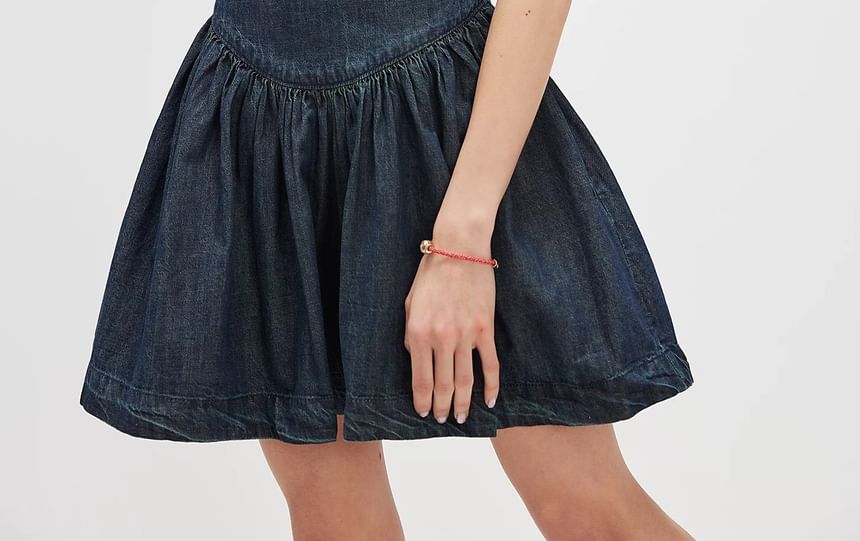 Dress Denim Mini Sleeveless Slim-Fit Washed Square-Neck