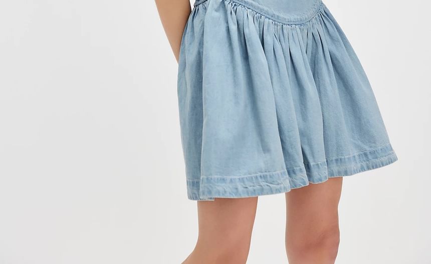 Dress Denim Mini Sleeveless Slim-Fit Washed Square-Neck