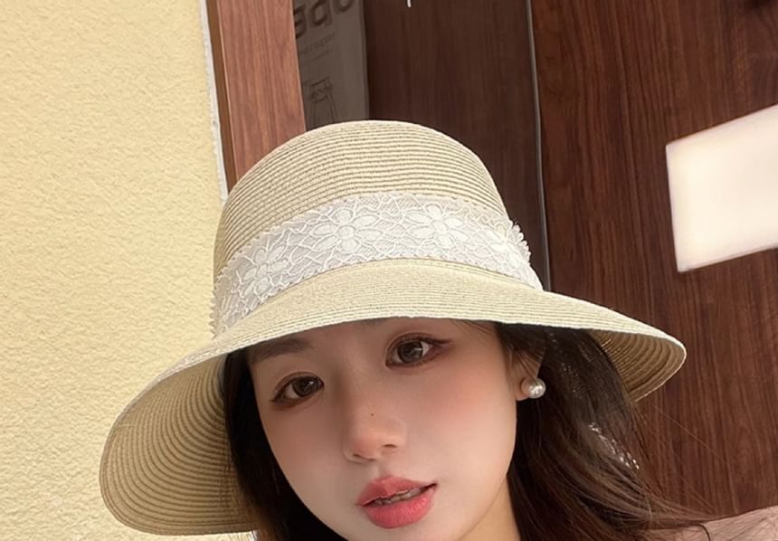 Ribbon Hat Bucket Lace Straw