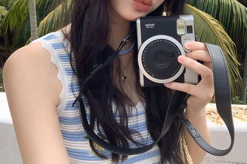 Applique Lettering Trim Contrast Knit Hat Bucket