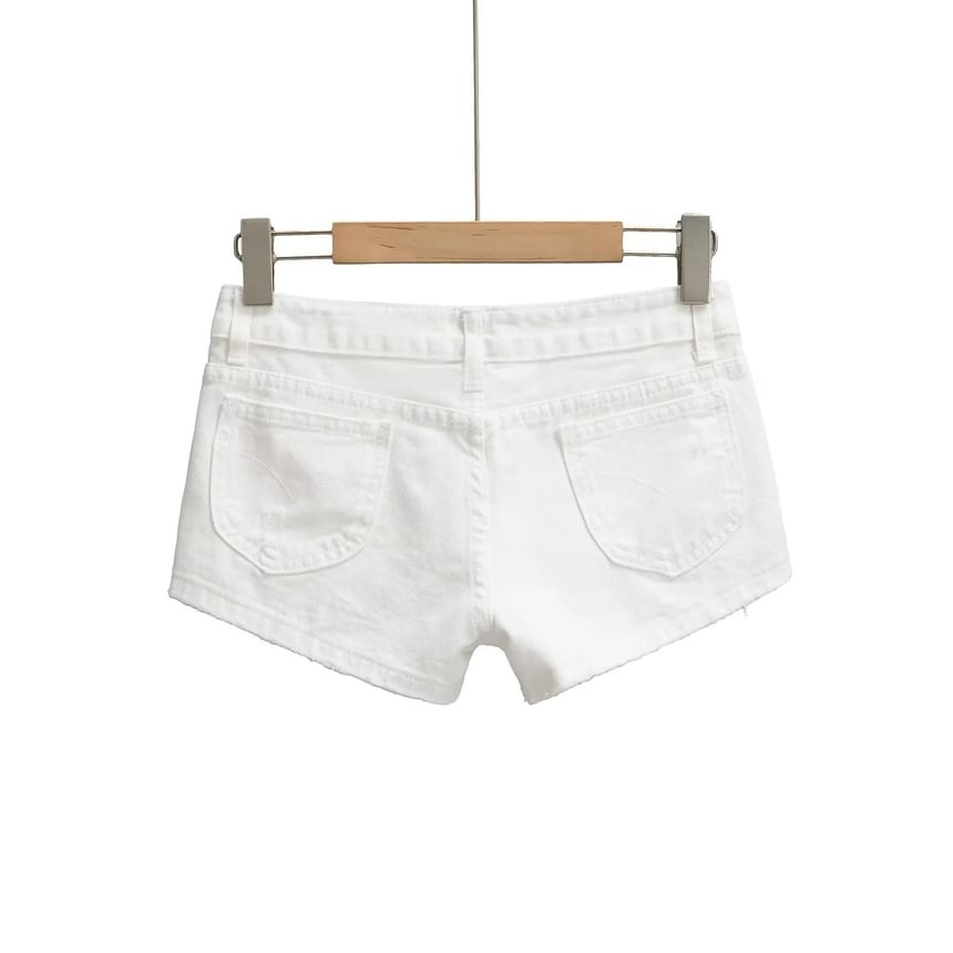 Low Waist Washed Distressed Denim Hot Pants