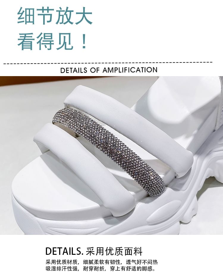 Chunky Rhinestone Heel Platform Strappy Sandals