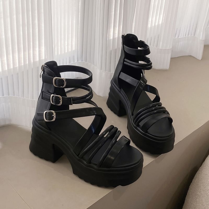 Heel Platform Sandals Strappy Chunky