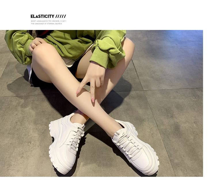 Lace-Up Plain Faux Sneakers Leather Platform