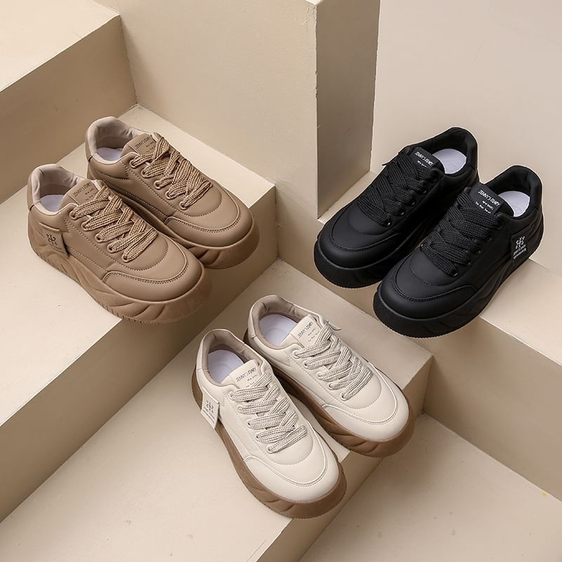 Sneakers Faux Lace-Up Leather Platform