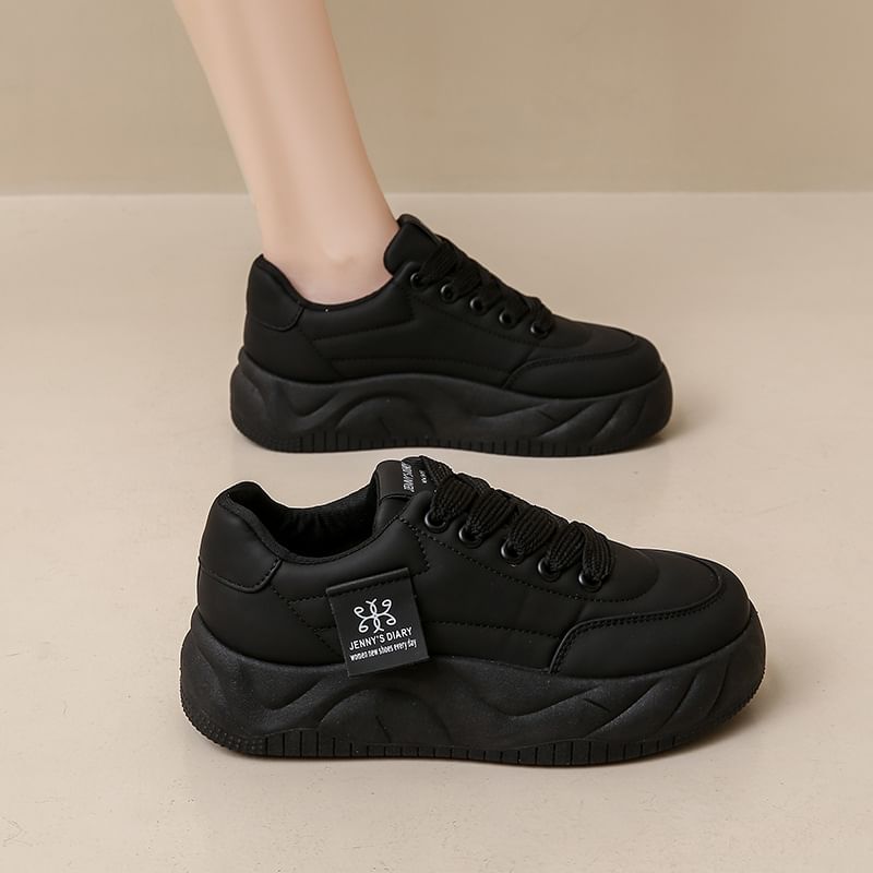 Sneakers Faux Lace-Up Leather Platform