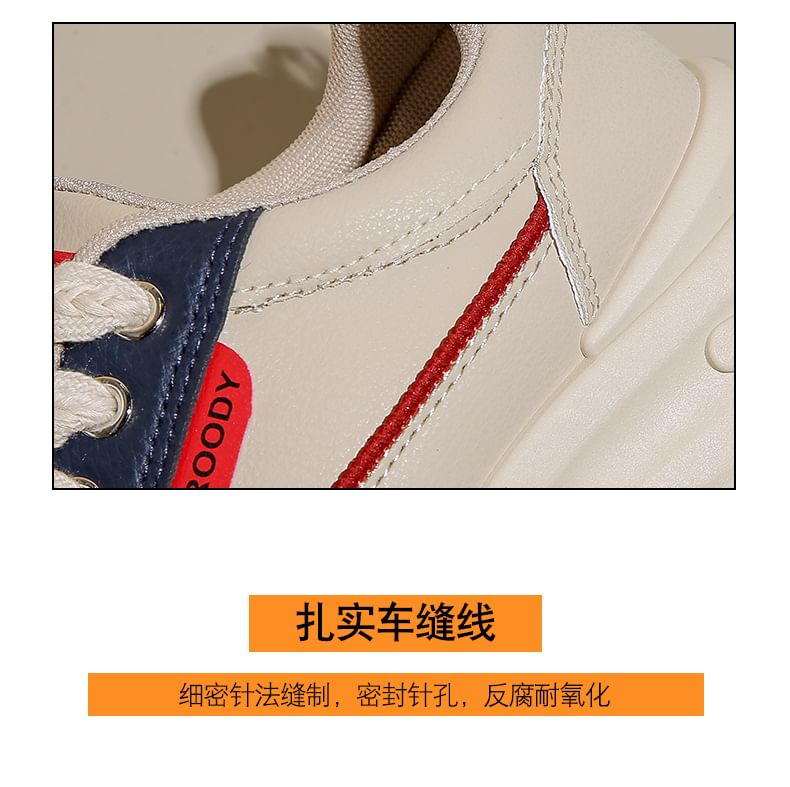 Lace-Up Leather Sneakers Faux Platform