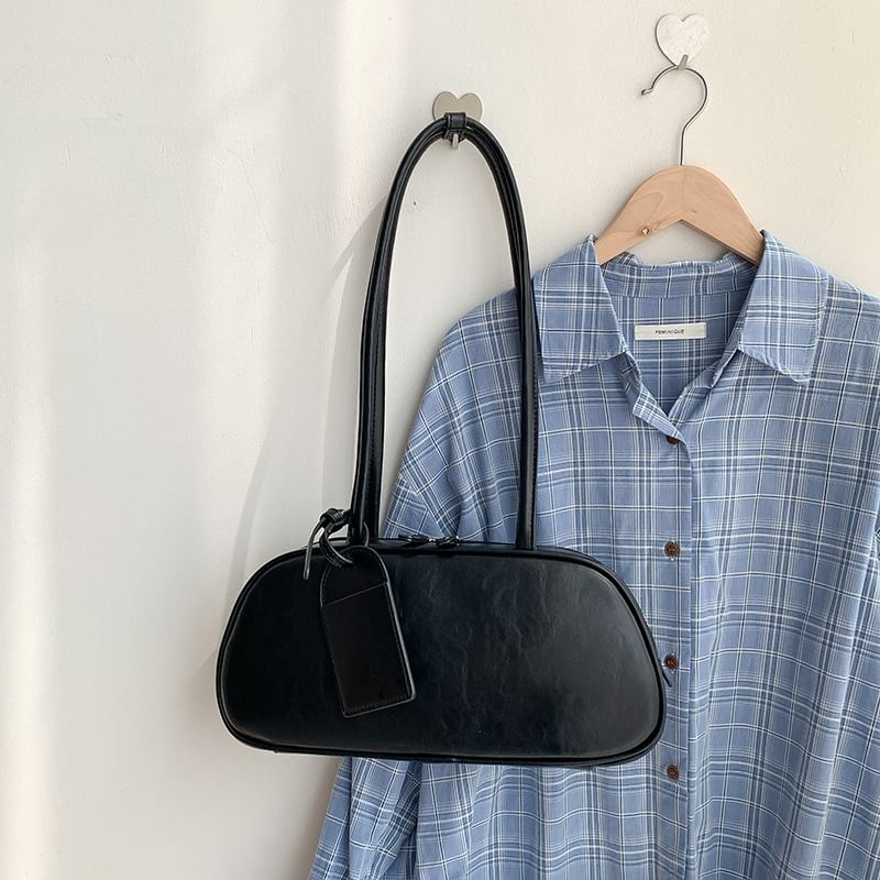 Shoulder Leather Bag Faux Plain