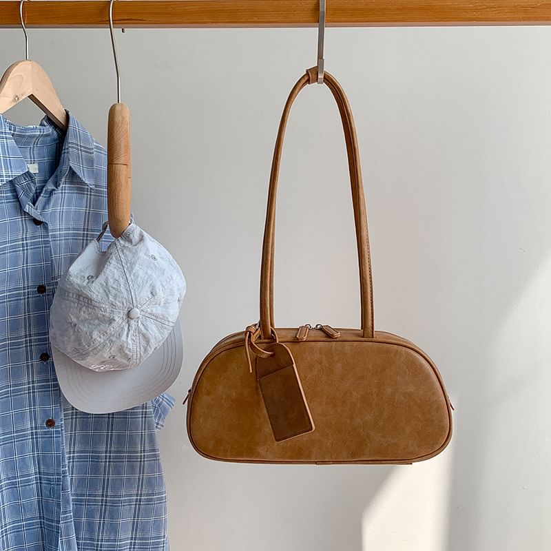 Shoulder Leather Bag Faux Plain
