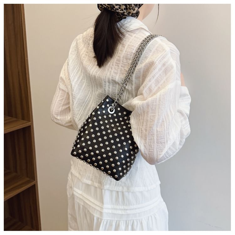 Faux Embroidered / Studded Bag Bucket Leaf Sequin Strap Chain