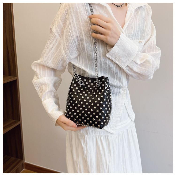 Faux Embroidered / Studded Bag Bucket Leaf Sequin Strap Chain