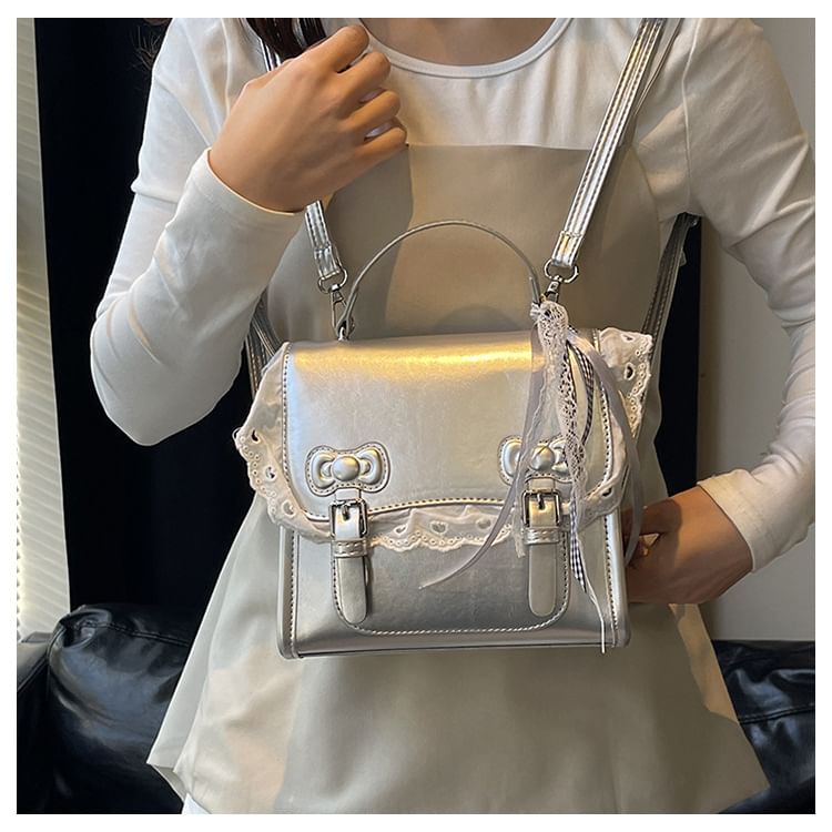 Lace Backpack Flap Bow Trim