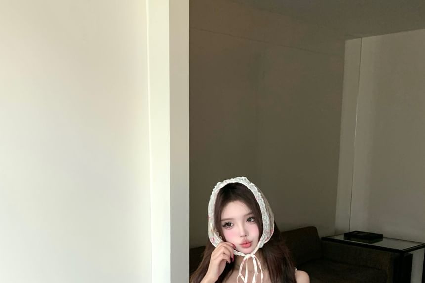 Mini Tiered Crop A-Line Waist Camisole / Skirt Panel Top Elastic Frill Floral Bow Print Plain