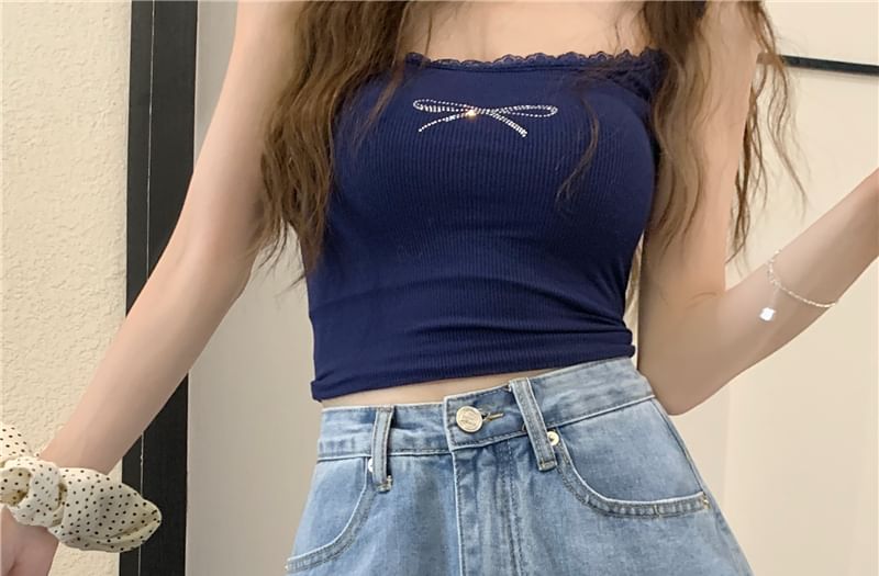 Denim Waist Shorts Fray Bow A-Line Mini High Washed