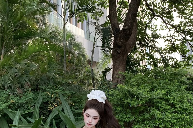 Mini Sleeveless / Drawstring Plain One Skirt Tie-Up Top Waist Shoulder A-Line