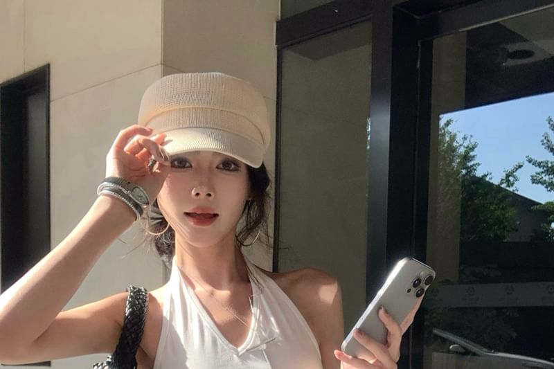 Halter Plain Top Asymmetrical Ruffle