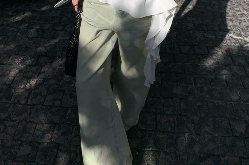 Halter Plain Top Asymmetrical Ruffle