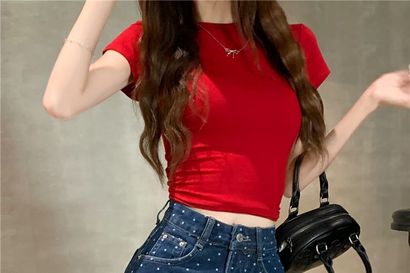 High Fray Dot Skirt A-Line Rise Denim Polka Mini