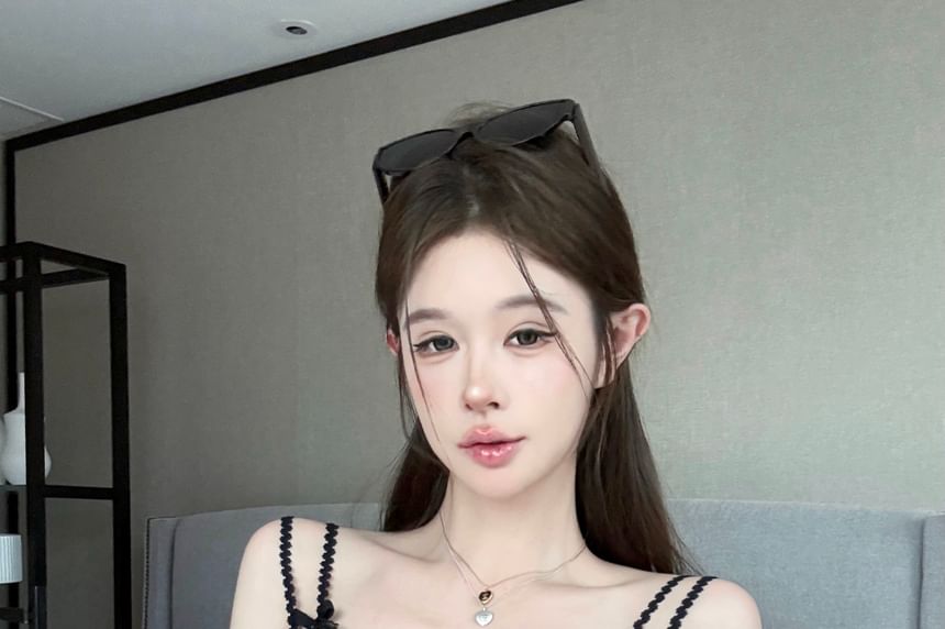 Lace Top Bow Trim Cami