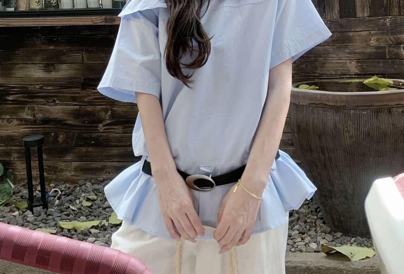 One Belt + Blouse Shoulder Plain Sleeveless Set: