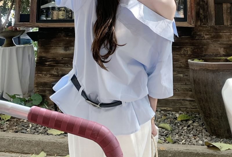 One Belt + Blouse Shoulder Plain Sleeveless Set: