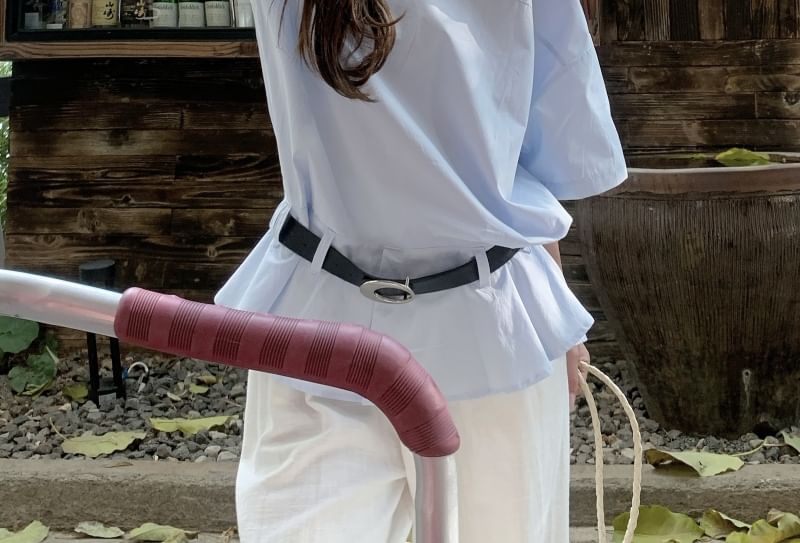 One Belt + Blouse Shoulder Plain Sleeveless Set: