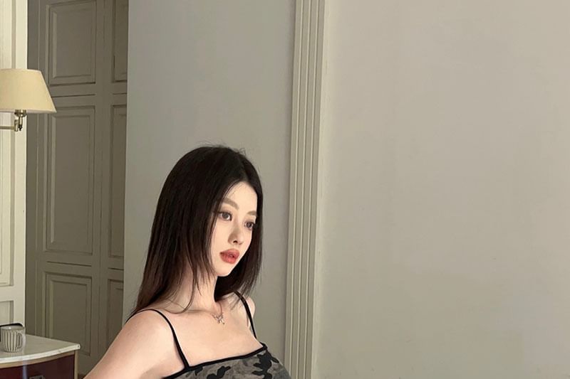 Strap Camouflage Sheath Spaghetti Dress Mini