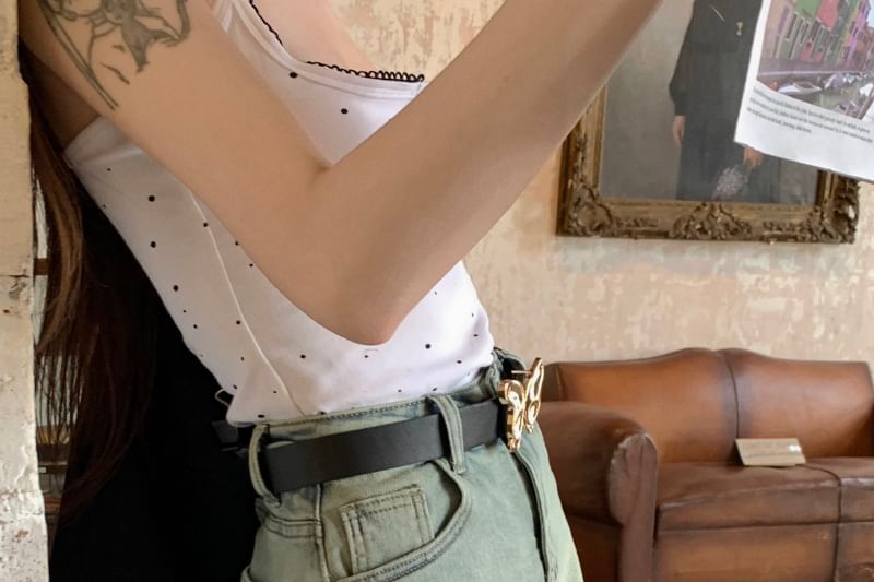 Washed Denim Skirt Butterfly High Applique A-Line Mini Rise