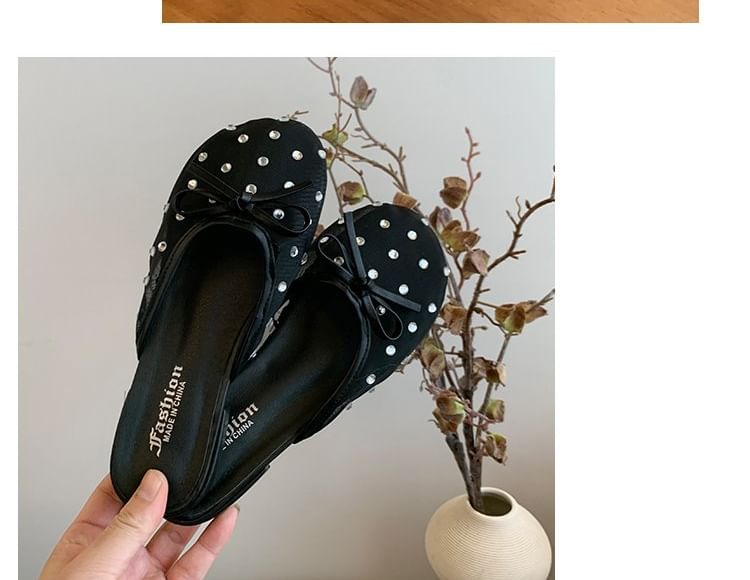 Bow Mules Mesh Rhinestone