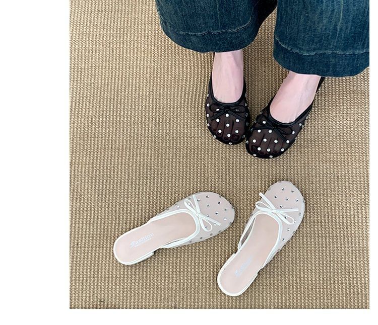 Bow Mules Mesh Rhinestone