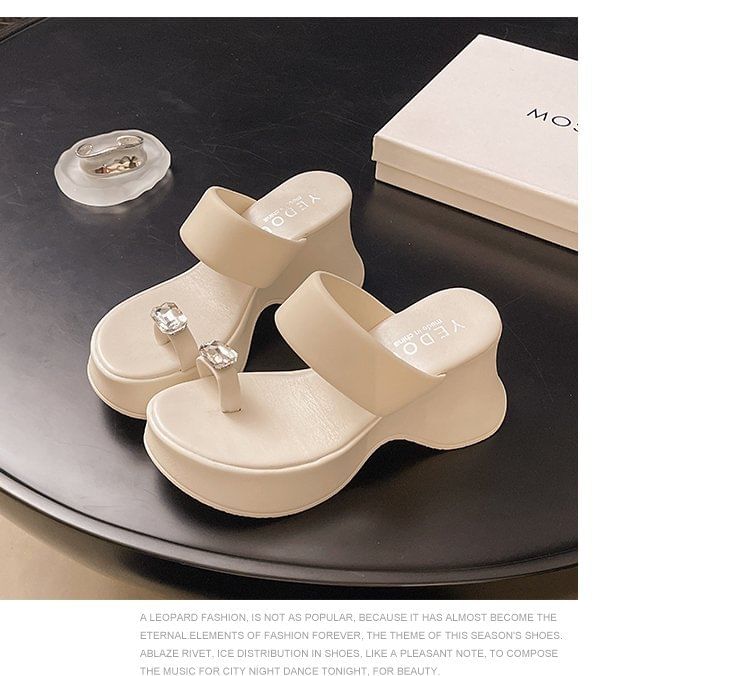 Toe Platform Slide Wedge Loop Rhinestone Heel Sandals